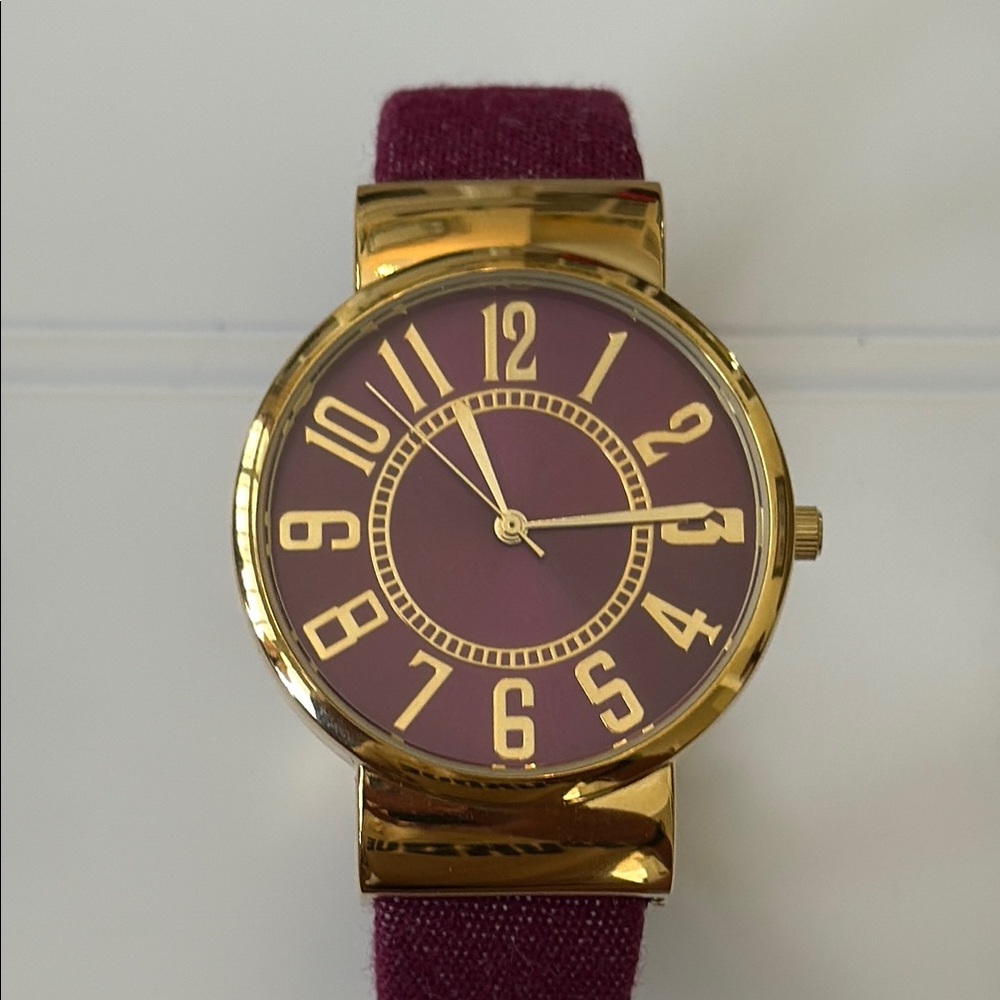 Joan Rivers Classic Collection Watch Burgundy Hinged Cuff  Leather - NEW ?